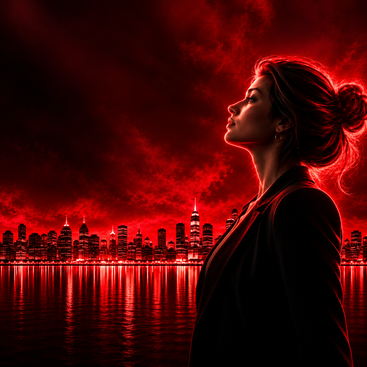 WWEC leader looking out over a city skyline at night